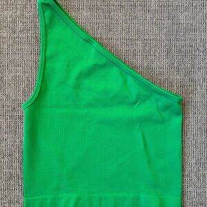 Women’s One Shoulder Asymmetrical Stretchy Green Tank Top Target M